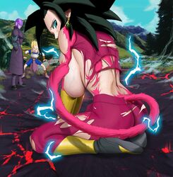 1girls 2boys ass black_hair blue_vains breasts cabba dragon_ball dragon_ball_super fusion hit_(dragon_ball) huge_breasts kefla nipples novasayajingoku red_fur shounen_jump sideboob super_saiyan_4 tail torn_clothes transformation universe_6/universe_7 universe_6_girls veiny_breasts wardrobe_malfunction rating:Explicit score:157 user:Fireman_9