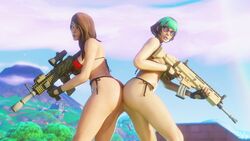 2girls 3d ass ass_focus ass_to_ass bikini blender bra breasts exposed fortnite glasses multicolored_hair outside ruby_(fortnite) sunny_(fortnite) tagme vulpeculy weapon rating:Explicit score:64 user:Vulpeculy