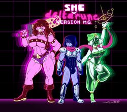 1boy 2girls anthro big_breasts big_penis blue_skin bulge cleavage cleavage_overflow delta(she)rune deltarune female_ralsei kris_(deltarune) multiple_girls muscular_male pink_skin ralsei rule_63 smaller_male susie_(deltarune) tagme text thewill thick_thighs thighs underboob rating:Questionable score:144 user:TurianDick