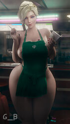 1girls 3d apron areola_slip areolae barista bimbo blender blizzard_entertainment blonde_hair blue_eyes breasts casual clothing curvaceous curves curvy fast_food female female_only functionally_nude functionally_nude_female generalbutch high_resolution huge_breasts human iced_latte_with_breast_milk large_breasts light-skinned_female light_skin long_hair meme mercy naked_apron nipple_slip nipples nudist outerwear overwatch pale_skin piercing_eyes public qos queen_of_spades queen_of_spades_symbol solo solo_female spade_tattoo starbucks uniform rating:Questionable score:1514 user:Azureknight95