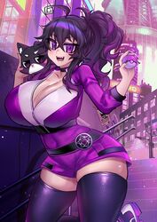 alternate_costume alternate_hairstyle big_breasts choker cleavage crawling_dreams curvy dark_hair hourglass_figure huge_breasts looking_at_viewer nyarla_(crawling_dreams) osiimi pale-skinned_female pale_skin pokeball pokemon pokemon_go ponytail purple_eyes sharp_teeth thick_thighs thighhighs rating:Questionable score:119 user:Yuron