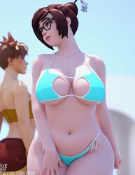 2girls 3d bikini breasts brown_eyes brown_hair cleavage female female_only glasses large_breasts looking_away mei_(overwatch) mei_ling_zhou navel overwatch rude_frog solo_focus thick thick_thighs tied_hair tracer underboob wide_hips rating:Questionable score:226 user:Zomdra