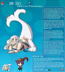 1girls :3 character_profile character_sheet english_text female heart-shaped_pupils humanization jack-o_pose kinkymation monster_girl nintendo page_86 page_number personification pokemon pokemon-girl_encyclopedia pokemusu profile seel text rating:Questionable score:81 user:koolfloss