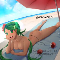 1girls absurd_res areolae ass beach big_breasts bikini blush breasts female green_eyes green_hair high_resolution kawanmushi mallow_(pokemon) micro_bikini nintendo nipples pokemon pokemon_sm solo tanline thick_thighs thighs thong twintails watermark rating:Questionable score:105 user:Bikuta69