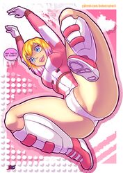 1girls arms_up blonde_hair blue_eyes bodysuit bonecrusherii breasts female female_only gwen_poole gwenpool jumping marvel medium_breasts nipple_bulge open_mouth pink_hair spread_legs tight_clothing two-tone_hair rating:Questionable score:81 user:Deskjet23