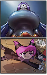 2girls alternate_breast_size beverage big_breasts breast_size_difference breasts crying dc dc_comics demon_girl fell_down female female_only food forehead_jewel huge_breasts jinx_(dc) large_breasts larger_female leotard looking_at_viewer meme on_floor on_stomach pale-skinned_female pale_skin ph pink_eyes pink_hair purple_eyes purple_hair rachel_roth raven_(dc) tears teen_titans teen_titans_go tight_clothing rating:Questionable score:292 user:justausername