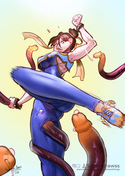 1girls bodysuit cameltoe chun-li fighting_stance low-angle_view precum ripped_bodysuit ripped_clothing rubbing sayuridrawsthings spread_legs spreading street_fighter tentacle tentacle_rape thick_thighs tight_clothing underboob wrapped rating:Explicit score:81 user:sayuridrawss