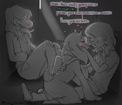 <3 2018 anthro black_and_white blush breath clothing command deltarune dialogue dragon ear_tuft girly glasses goat goat_humanoid grayscale groping hair_over_eyes happy hoodie horns human human_on_anthro kissing kris_(deltarune) middry ralsei robe romantic romantic_couple saliva saliva_string scarf sharp_teeth shoulder_length_hair smile submissive_male susie_(deltarune) teeth threesome tongue torn_legwear rating:Questionable score:107 user:lonech