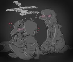 2018 anthro black_and_white blush breath clothing command deltarune dialogue dragon ear_tuft girly glasses goat goat_humanoid grayscale groping hair_over_eyes happy heart hoodie horns human human_on_anthro kissing kris_(deltarune) laugh looking_pleasured middry ralsei robe romantic romantic_couple scarf sharp_teeth shoulder_length_hair smile submissive_male susie_(deltarune) teeth threesome tongue torn_legwear rating:Questionable score:86 user:lonech