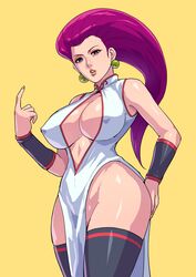 1girls alternate_breast_size alternate_version_available big_breasts blue_eyes china_dress chinese_clothes cirenk cleavage earrings eyeshadow female female_only huge_breasts jessie_(pokemon) large_breasts long_hair looking_at_viewer nintendo nipple_bulge nipples_visible_through_clothing pokemon purple_hair solo team_rocket thick_thighs thighhighs tight_clothing voluptuous wide_hips rating:Explicit score:322 user:vicbauss