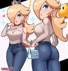 ! alternate_costume ass blonde_hair blue_eyes breasts casual_clothes casual_clothing clothed clothing dat_ass exposed_shoulders female jeans long_hair looking_at_viewer luma mario_(series) nintendo princess_rosalina sarukaiwolf super_mario_galaxy tagme rating:Safe score:347 user:Redguy7