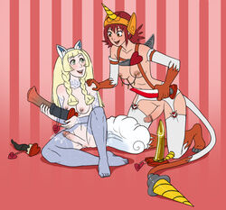 2futas akari_hinomoto alolan_vulpix alolan_vulpix_(cosplay) areolae bangs big_penis blonde_hair breasts commission cosplay crossover digimon digimon_(cosplay) digimon_xros_wars dildo dontfapgirl dorulumon dorulumon_(cosplay) duo erection futa_on_futa futa_only futa_sans_balls futanari garter_belt garter_straps green_eyes headgear heart horsecock_dildo human light-skinned_futanari light_skin lillie_(pokemon) long_hair nipples orange_eyes pale_skin penis penis_out pokemon pokemon_(anime) pokemon_(cosplay) pokemon_sm red_background red_hair sex_toy striped_background themed_dildo thighhighs valentine's_day vulpix rating:Explicit score:26 user:crimgang