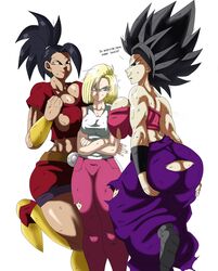 3girls android_18 annoyed arms_crossed arms_crossed_under_breasts ass ass_cleavage big_ass big_breasts big_butt big_muscles black_hair blonde_hair blue_eyes breast_press breast_size_difference breast_squish breasts bubble_butt butt_crack caulifla charge_sol dialogue dragon_ball dragon_ball_super dragon_ball_z female_only grabbing_ass grabbing_own_ass hand_on_hip hands_on_ass hands_on_breasts huge_ass huge_breasts huge_butt irritated kale large_ass large_penis larger_female looking_at_another looking_up muscles muscular muscular_female ripped_clothing shounen_jump size_difference smug smug_face sweat sweatdrop tan_skin tank_top thighs yuri rating:Explicit score:106 user:Miranda131