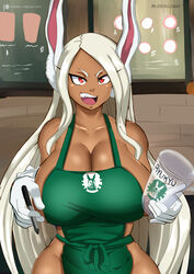 1girls animal_ears apron big_breasts bunny_ears coffee_cup dark-skinned_female dark_skin female female_focus female_only gloves holding_pen hourglass_figure huge_breasts iced_latte_with_breast_milk long_hair loquillo mature_female meme miruko my_hero_academia naked naked_apron naked_gloves rumi_usagiyama thick thick_thighs voluptuous white_hair wide_hips rating:Explicit score:256 user:Ruff23