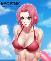 1girls alternate_breast_size arms_behind_back bare_shoulders beach big_breasts bikini boruto:_naruto_next_generations breasts eyeliner eyeshadow female female_only floater fully_clothed green_eyes holding_object kyopink long_hair looking_at_viewer makeup midriff milf naruto naruto_(series) naruto_shippuden ocean outdoors pink_hair sakura_haruno short_hair smile solo solo_focus upper_body rating:Safe score:109 user:VenomFate