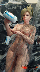 1girls 3d 3d_(artwork) athletic_female bathroom blizzard_entertainment blonde_hair completely_nude female female_focus female_only front_view hi_res legs mercy naked nude nude_female overwatch pussy shaved_pussy shower solo solo_female solo_focus studioaberration tied_hair water wet wide_hips rating:Explicit score:47 user:xplosive93