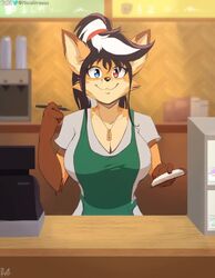 1girls 2021 animal_ear_fluff animal_ears animated anthro anthrofied apron apron_lift artist_name bait_and_switch bare_arms barista big_breasts black_hair blinking blue_eye blue_eyes blush bouncing_breasts breast_hold breast_squish breasts brown_fur cleavage clothed clothing cottontailva elizabeth_fox embarrassed exhibitionism eyebrows_visible_through_hair fangs female female_only flirting flustered fox fox_ears fox_girl fox_tail front_view furry furry_only giggle grin half-closed_eyes head_tilt heart heart-shaped_pupils heterochromia holding_notebook holding_pen huge_breasts humanoid humor iced_latte_with_breast_milk indoors jewelry large_breasts long_hair looking_at_viewer looking_away looking_to_the_side male_pov meme multicolored_eyes multicolored_fur multicolored_hair necklace notebook offscreen_character open_mouth orange_fur original pen ponytail pov red_eye red_eyes scared seductive seductive_look shirt shirt_lift shorter_than_30_seconds smile snout solo solo_female sound starbucks streaming_tears stuttering surprised tail talking_to_viewer tears teeth tied_hair tongue twitter_username two_tone_fur two_tone_hair underboob undressing uniform video viejillox voice_acted voluptuous watermark white_hair wide_eyed rating:Questionable score:1367 user:Blookryynnn