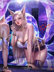 1girls ahri big_breasts breasts fox_ears fox_girl fox_tail k/da_ahri k/da_series kitsune kitsunemimi league_of_legends red_lipstick riot_games thick_thighs thighhighs thighs yam_spectrum rating:Questionable score:183 user:lunarr