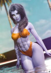 1girls 3d abs big_breasts bikini breasts female female_only hourglass_figure long_hair muscular_female navel_piercing noahgraphicz orange_bikini overwatch pool purple_hair purple_skin skimpy_bikini solo swimsuit tattoo thick_thighs wide_hips widowmaker rating:Questionable score:147 user:Glocked