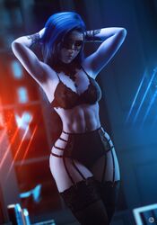 3d abs arms_up blue_hair face_mask female lingerie navel_piercing noahgraphicz overwatch piercing solo standing stockings widowmaker rating:Questionable score:170 user:Glocked