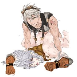 2boys anal anal_penetration anal_sex bandage_on_nose bennett_(genshin_impact) clothed_sex gay genshin_impact genzonillablack gloves goggles goggles_on_head green_eyes grey_hair male_only male_penetrated razor_(genshin_impact) red_eyes scars tongue_out white_hair yaoi rating:Explicit score:78 user:kazuhaphag