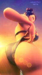 1girls 3d ass ass_focus big_ass blue_panties blue_topwear brown_hair capcom chun-li dat_ass female female_only ghastlyarts light-skinned_female light_skin panties pulling_panties solo_female straight street_fighter sunlight sunset tagme rating:Questionable score:66 user:thehorny1