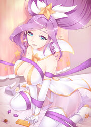 bed big_breasts blue_eyes bondage candy clothed clothing covered_nipples darklux erect_nipples gloves janna_windforce league_of_legends long_hair looking_at_viewer nipples_visible_through_clothing pink_hair pointy_ears shoes star_guardian_janna star_guardian_series thighhighs tied_up tissue_box wariza rating:Explicit score:69 user:wlodekbialy