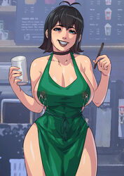 1girls apron barista black_hair casual cirenk clothing fast_food female front_view hotel_transylvania huge_breasts humanoid iced_latte_with_breast_milk lactating lactation lactation_through_clothes light-skinned_female light_skin looking_at_viewer mavis_dracula meme milf mother neckwear outerwear pale_skin public short_hair starbucks thick_thighs thunder_thighs uniform vampire wide_hips rating:Explicit score:813 user:Ruff23