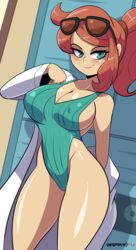 1girls arm_behind_back big_breasts bigdeadalive blush blushing cleavage clothed eyelashes female_focus glasses_on_head green_eyes hairband lab_coat leotard looking_away makeup nintendo nipple_bulge pokemon pokemon_professor pokemon_ss ponytail red_hair redhead removing_clothing sideboob solo solo_female solo_focus sonia_(pokemon) standing sunglasses sunglasses_on_head tagme rating:Questionable score:242 user:Redguy7