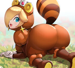 1girls 2021 animal_ears ass ass_focus ass_shot bending_over bent_over blonde_hair blue_eyes breasts bubble_butt crown dat_ass dumptruck_ass female female_focus female_only gloves gonzarez hair_over_one_eye huge_ass large_breasts long_hair looking_at_viewer looking_back mario_(series) nintendo princess_rosalina sideboob simple_background smile solo solo_female star_earring super_mario_3d_world super_mario_galaxy tail tanooki_rosalina tanooki_suit thick_thighs white_gloves rating:Questionable score:255 user:Cero_Oscuras