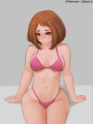 1girls belly bikini bikini_bottom bikini_top blush breasts brown_hair embarrassed female female_focus female_only looking_at_viewer my_hero_academia navel ochako_uraraka paranoiddroid pink_bikini pink_bikini_bottom pink_bikini_top sitting solo solo_female solo_focus thick_thighs thighs rating:Questionable score:230 user:St1rolvamp3ler