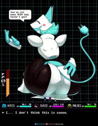 anthro big_ass blue_hair cat_ears deltarune female giantess kris_(deltarune) lewdssonk ralsei robot_girl susie_(deltarune) tagme tail tasque_manager_(deltarune) rating:Questionable score:85 user:RpsAsAnyGirl