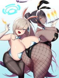 2girls ass asuna_(blue_archive) asuna_(bunny)_(blue_archive) big_ass big_breasts blue_archive blue_eyes breasts bunny_ears bunnysuit dark-skinned_female eye_contact female female_only fishnet_pantyhose gasara_(oaaaa0801) hair_over_one_eye huge_breasts karin_(blue_archive) karin_(bunny)_(blue_archive) large_ass large_breasts leotard looking_at_viewer millennium_science_school_student pantyhose red_eyes thick_ass thick_thighs thighs rating:Questionable score:50 user:Bikuta69