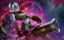 1girls 2girls athletic_female big_breasts blue_body blue_skin blush breasts female_only heart hips league_of_legends lips lulu_the_fae_sorceress midriff pale_skin pointy_ears realistic solo_female themaestronoob thick_thighs thighs torn_clothes tristana white_hair yordle rating:Questionable score:95 user:GoogleLicksRam