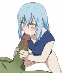 1other ambiguous_gender androgynous big_penis blue_hair fellatio goblin goblin_male hobgoblin holding_penis male/ambiguous rimuru_tempest shoganight sucking_tip tagme tensei_shitara_slime_datta_ken that_time_i_got_reincarnated_as_a_slime white_background yellow_eyes rating:Explicit score:404 user:Ant004