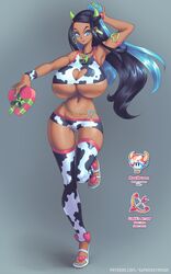 1girls breasts bursting_breasts clothed_female covered_breasts covered_nipples cupid's_arrow dark-skinned_female dark_skin female female_focus female_only happy_female horny_female huge_breasts in_love mooshroom nessa_(pokemon) pokemon pokemon_ss solo solo_female solo_focus supersatanson thighhighs tight_clothing rating:Questionable score:185 user:justausername