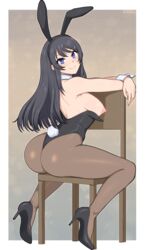 1girls afrobull bunny_ears bunny_girl bunnysuit chair dark_hair edit high_heels light-skinned_female nipples purple_eyes sakurajima_mai seishun_buta_yarou_wa_bunny_girl_senpai_no_yume_wo_minai sitting smile solo solo_female solo_focus rating:Explicit score:466 user:MaiLover