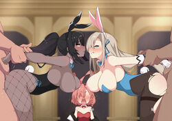 2boys 3girls animal_ears asuna_(blue_archive) asuna_(bunny)_(blue_archive) bangs bare_shoulders bent_over black_hair black_leotard blue_archive blue_eyes blue_leotard blush braid breasts brown_hair brown_legwear bunny_ears bunny_tail cleavage clothing dark-skinned_female dark_skin detached_collar elbow_gloves eyes_rolled_back fake_animal_ears female fishnet_legwear fishnets gloves grin group_sex hair_over_one_eye hi_res highleg highleg_leotard karin_(blue_archive) karin_(bunny)_(blue_archive) kumasteam large_breasts legwear leotard light_brown_hair long_hair looking_at_viewer male millennium_science_school_student mole mole_on_breast multiple_boys multiple_girls neru_(blue_archive) neru_(bunny)_(blue_archive) nipples open_mouth orange_hair pantyhose playboy_bunny ponytail red_leotard sex side_braid sidelocks smile straight tail thighs tied_hair torn_clothes torn_legwear white_gloves yellow_eyes rating:Explicit score:236 user:WatchTheLanguage