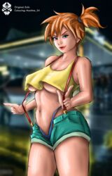 1girls breasts cleavage color edit exlic female female_only human human_only kasumi_(pokemon) looking_at_viewer machine_54 nintendo pokemon pokemon_rgby shirt shorts solo underboob rating:Questionable score:30 user:Machine_54