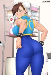 1girls anger_vein angry ass big_ass big_breasts big_butt breasts brown_eyes brown_hair capcom chun-li clothed double_bun female female_only flytrapxx large_breasts looking_back sideboob skin_tight solo standing street_fighter thick_thighs thighs tight_clothing rating:Questionable score:289 user:Bikuta69