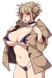 1girls bikini blonde_hair breasts brown_eyes choker cleavage clothing coat female hair_bun high_resolution himiko_toga large_breasts micro_bikini my_hero_academia namidame navel short_hair swimsuit tied_hair rating:Questionable score:280 user:LilBeep