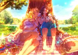 2girls accidental_exposure blake_belladonna canon_couple cherryinthesun date drunk funny no_bra one_breast_out peeping picnic rwby sleepy wide_eyed yang_xiao_long yuri rating:Explicit score:150 user:Wagh-Boy