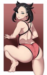 1girls ass big_ass big_butt black_hair breasts eye_contact female hair_ribbon looking_at_viewer looking_back marnie_(pokemon) nintendo oryuto pokemon pokemon_ss small_breasts solo thick_thighs twintails wide_hips rating:Questionable score:269 user:Bikuta69