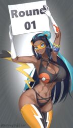 1girls abs alternate_breast_size armpits big_breasts blue_eyes blue_hair breasts dark-skinned_female domino_mask dufreyjupiter female female_only fit_female gloves hourglass_figure large_breasts mask masked masked_female nessa_(pokemon) nintendo pikachu_(cosplay) pikachu_libre_(cosplay) pokemon pokemon_(cosplay) pokemon_ss solo sweat sweating thick_thighs thighhighs thighs thunder_thighs two_tone_hair very_long_hair voluptuous wide_hips wrestling wrestling_mask wrestling_outfit rating:Questionable score:174 user:Bikuta69