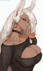 1girls absurd_res animal_ears artist_signature big_breasts boob_window breasts bunny_ears bunny_girl choker cleavage cutesexyrobutts dark-skinned_female dark_skin earrings edit exposed_shoulders eyelashes female female_focus female_only finger_in_mouth fully_clothed fur heart_choker hi_res huge_breasts large_breasts long_ears looking_to_the_side miruko my_hero_academia nipple_bulge nipple_piercing nipples nipples_visible_through_clothing rabbit_ears red_eyes rumi_usagiyama side_view solo thin_waist tight tight_clothing tight_fit upper_body upscaled watermark white_background white_fur white_hair rating:Questionable score:655 user:Myth47