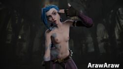 2021 3d 3d_(artwork) arawaraw athletic_female belt blender blue_eyes blue_hair casual female fortnite fortnite:_battle_royale gloves handwear human jinx_(league_of_legends) league_of_legends league_of_legends:_wild_rift naked powder_(arcane) public riot_games skinny stomach zaun_(city) rating:Explicit score:257 user:ArawAraw