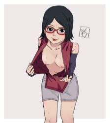 1girls 2020s 2021 aldwelter bent_over black_eyes black_hair blush boruto:_naruto_next_generations clothed_female clothing compression_shorts digital_art ecstasy eyewear female female_only front_view glasses grey_bottomwear heroine human leaning_forward light-skinned_female light_skin manga metahuman naruto naruto_(series) no_bra open_clothes open_shirt presenting presenting_breasts raised_eyebrow red-framed_glasses sarada_uchiha shinobi_girl shiny_skin short_hair shorts showing_breasts simple_background sleeveless sleeveless_shirt small_breasts smile solo solo_female solo_focus standing sticking_out_tongue sweat sweatdrop sweaty sweaty_breasts sweaty_face sweaty_legs teasing teasing_viewer tomboy tongue tongue_out undressed undressing unzipped rating:Explicit score:476 user:VenomFate