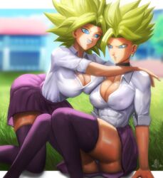 big_breasts blue_eyes caulifla cleavage dragon_ball dragon_ball_super elitenappa female female_only female_saiyan kale kale_(berserker) legendary_super_saiyan saiyan school school_uniform schoolgirl skirt super_form super_saiyan super_saiyan_2 underwear universe_6 universe_6/universe_7 rating:Explicit score:166 user:moistlover