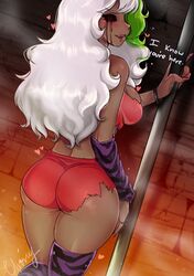 1girls ass dark-skinned_female dark_skin female female_only five_nights_at_freddy's five_nights_at_freddy's:_security_breach green_hair humanization humanized humanized_animatronic looking_back multicolored_hair no_eyes roxanne_wolf_(fnaf) short_shorts shorts solo thighs vixenery white_hair rating:Questionable score:162 user:WatchTheLanguage