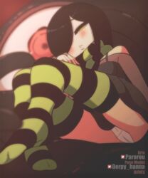 animated aria_(parororo) aria_wintermint black_dress black_hair blush diives dress green_eyes panties scarf stripes tagme thighhighs rating:Questionable score:106 user:AlexLikesHentai